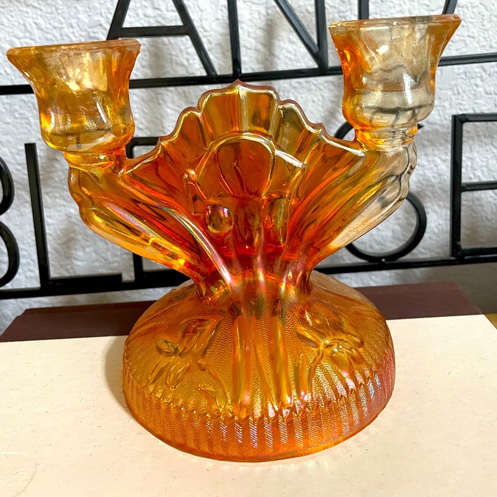 Carnival Glass double arm candle holder